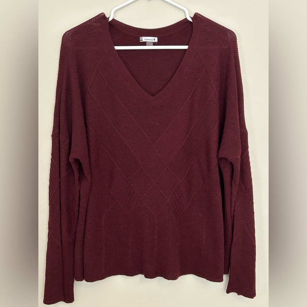 Women's V-Neck Burgundy Sweater - Picture 2 of 9